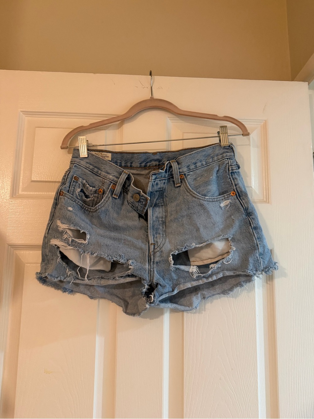 Levi's Light Blue Distressed Cutout Denim Shorts